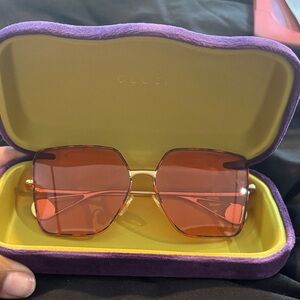 Gucci Women's Sunglasses - Gold Frame with Pink Lenses